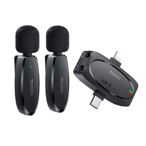 Yesido KR15 Dual Low-Latency Wireless Lavalier Microphone with 3-in-1 Receiver.