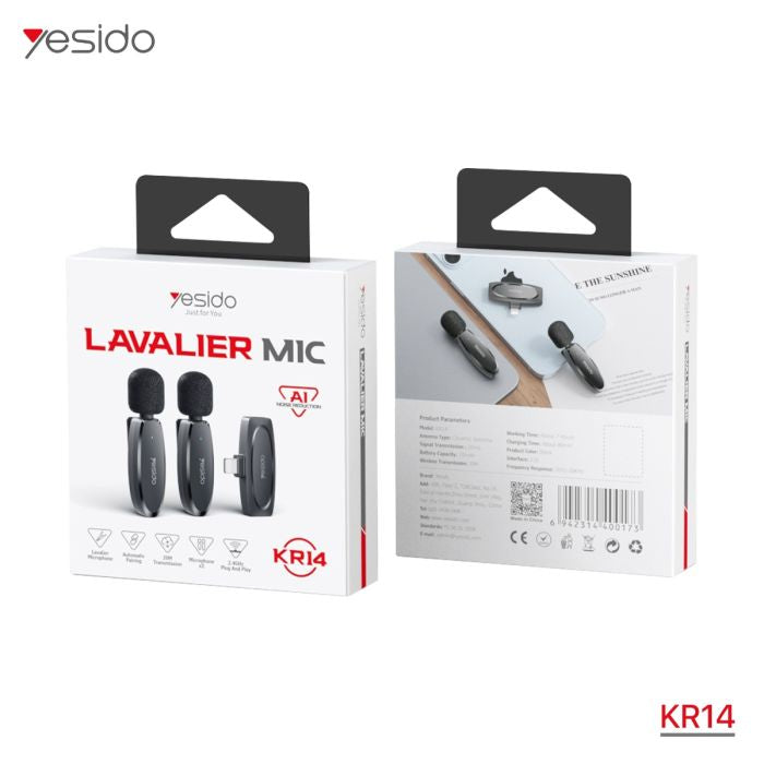 Yesido KR14 Dual Wireless Lavalier Microphone with Lightning Receiver